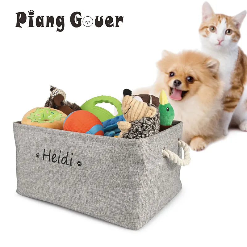 S/M/L Custom Name Pet Toy Basket Cat Dog Foldable Box Print Storage Baskets For Clothes Pets Accessories