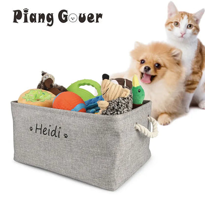 S/M/L Custom Name Pet Toy Basket Cat Dog Foldable Box Print Storage Baskets For Clothes Pets Accessories