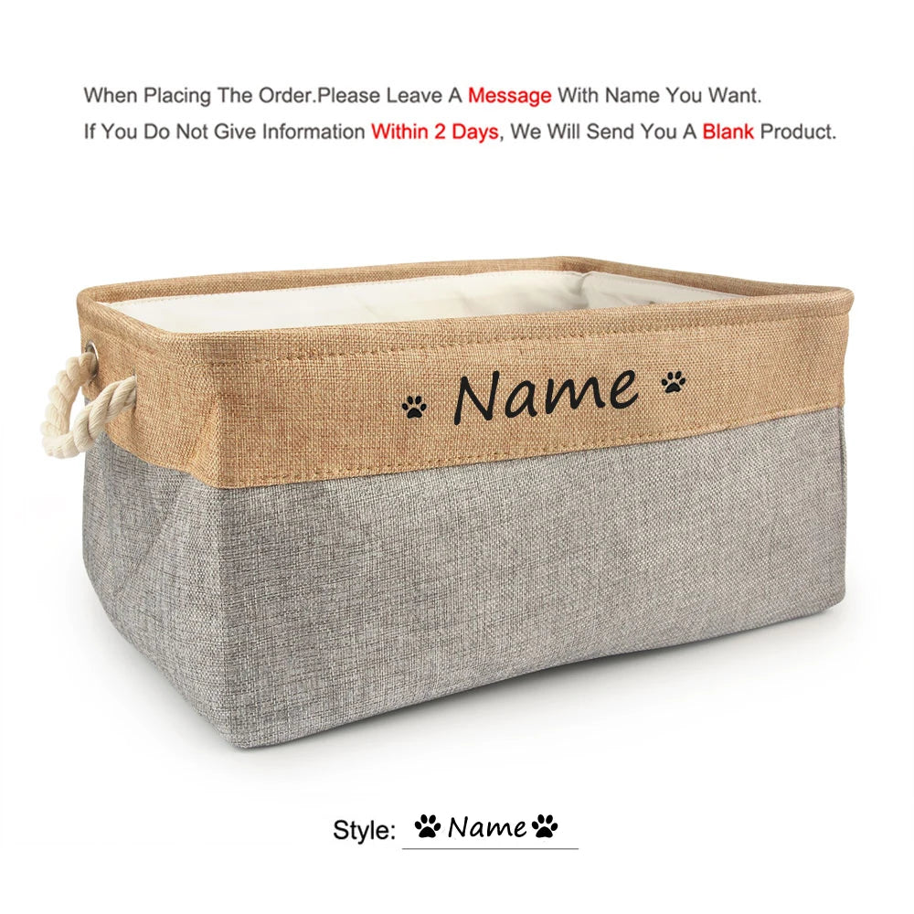 Free Custom Basket Cat Dog Toy Print Name Pet Storage Box DIY Toys Clothes Accessories Foldable Organize Customized