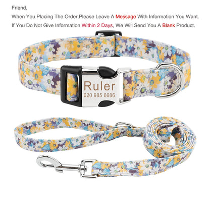 Bohemia Engraved Dog Collar Custom Puppy Cat Leashes Personalized Nameplate ID Pet Collar Leash Set