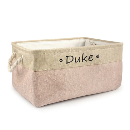 Custom Name Dog Toy Basket Cat Pet Foldable Box Print Personalized ID Storage Baskets For Clothes Pet Accessories