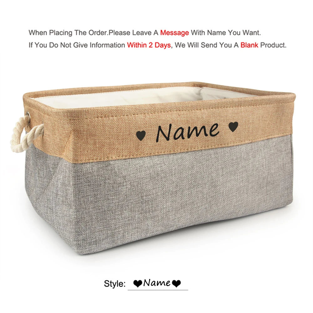 Free Custom Basket Cat Dog Toy Print Name Pet Storage Box DIY Toys Clothes Accessories Foldable Organize Customized