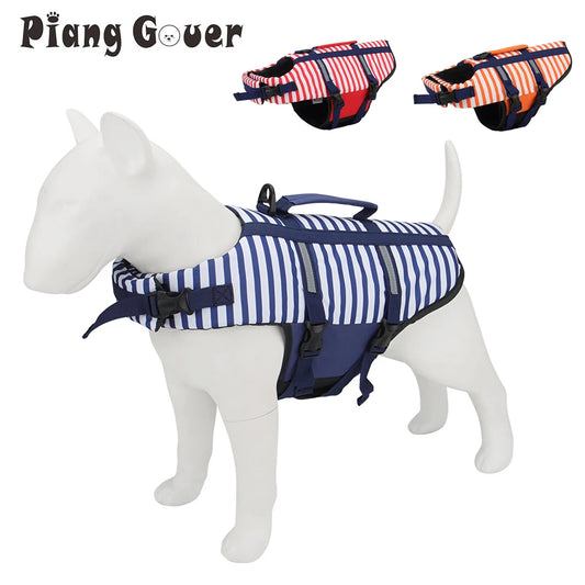 Blue/Red/Orange Striped Pet Swimsuit Dog Swim Life Jacket Summer Reflective Vest Pet Clothes For Small Medium Big Dog