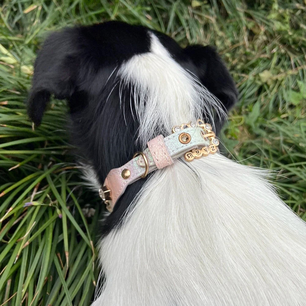 PU Dog Collar Artificial Leather Rhinestone Puppy Necklace Pendant Pet Cat Collar