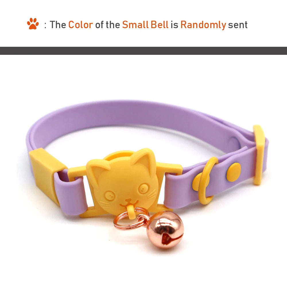 PVC Cute Cat Collar With Small Bell Waterproof Adjustable Catroon Kitten Neacklace Pet Collars