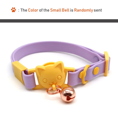 PVC Cute Cat Collar With Small Bell Waterproof Adjustable Catroon Kitten Neacklace Pet Collars