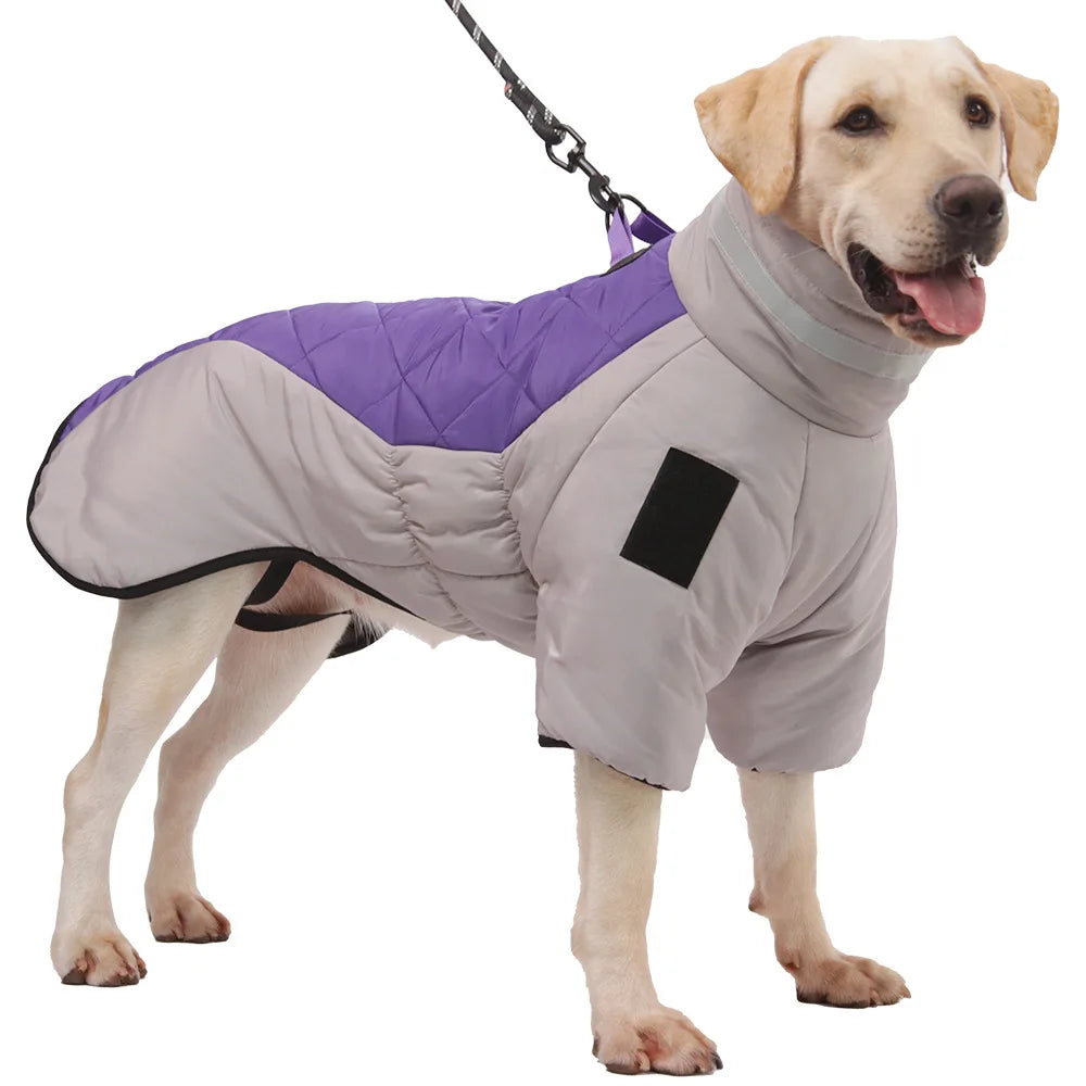 High-neck Warm Dog Jacket Cotton Coat Reflective Vest Thicken Autumn Winter Pet Clothes for Medium Large Dog