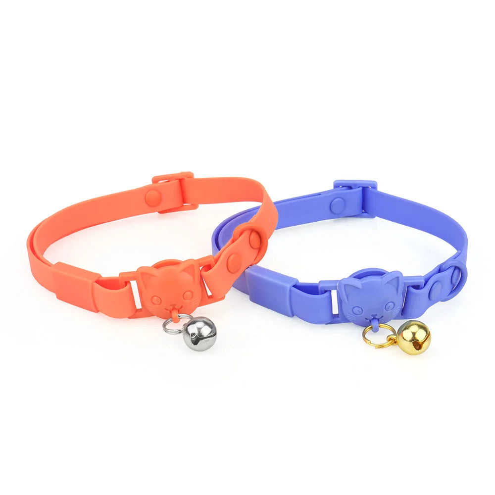 PVC Cute Cat Collar With Small Bell Waterproof Adjustable Catroon Kitten Neacklace Pet Collars