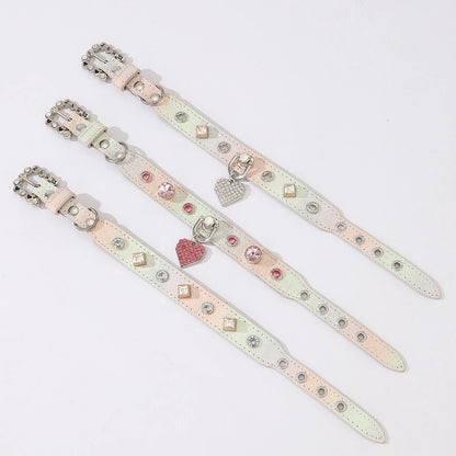 PU Dog Collar Artificial Leather Rhinestone Puppy Necklace Pendant Pet Cat Collar