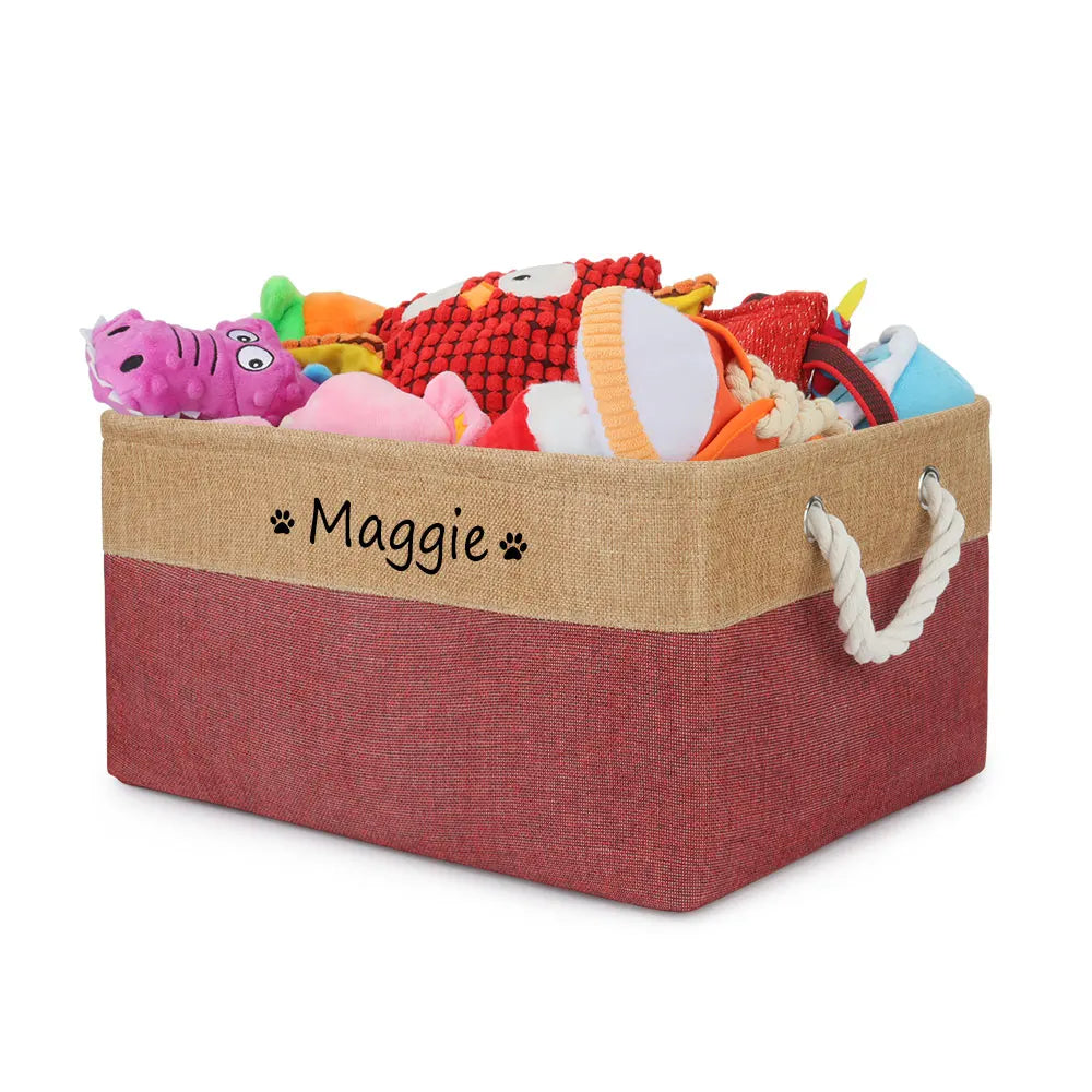 Custom Name Dog Toy Basket Cat Pet Foldable Box Print Personalized ID Storage Baskets For Clothes Pet Accessories