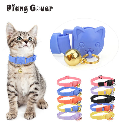 PVC Cute Cat Collar With Small Bell Waterproof Adjustable Catroon Kitten Neacklace Pet Collars