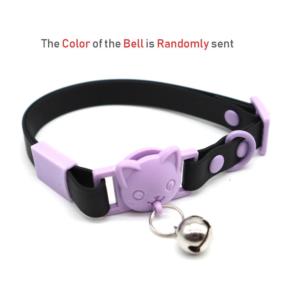 PVC Cute Cat Collar With Small Bell Waterproof Adjustable Catroon Kitten Neacklace Pet Collars