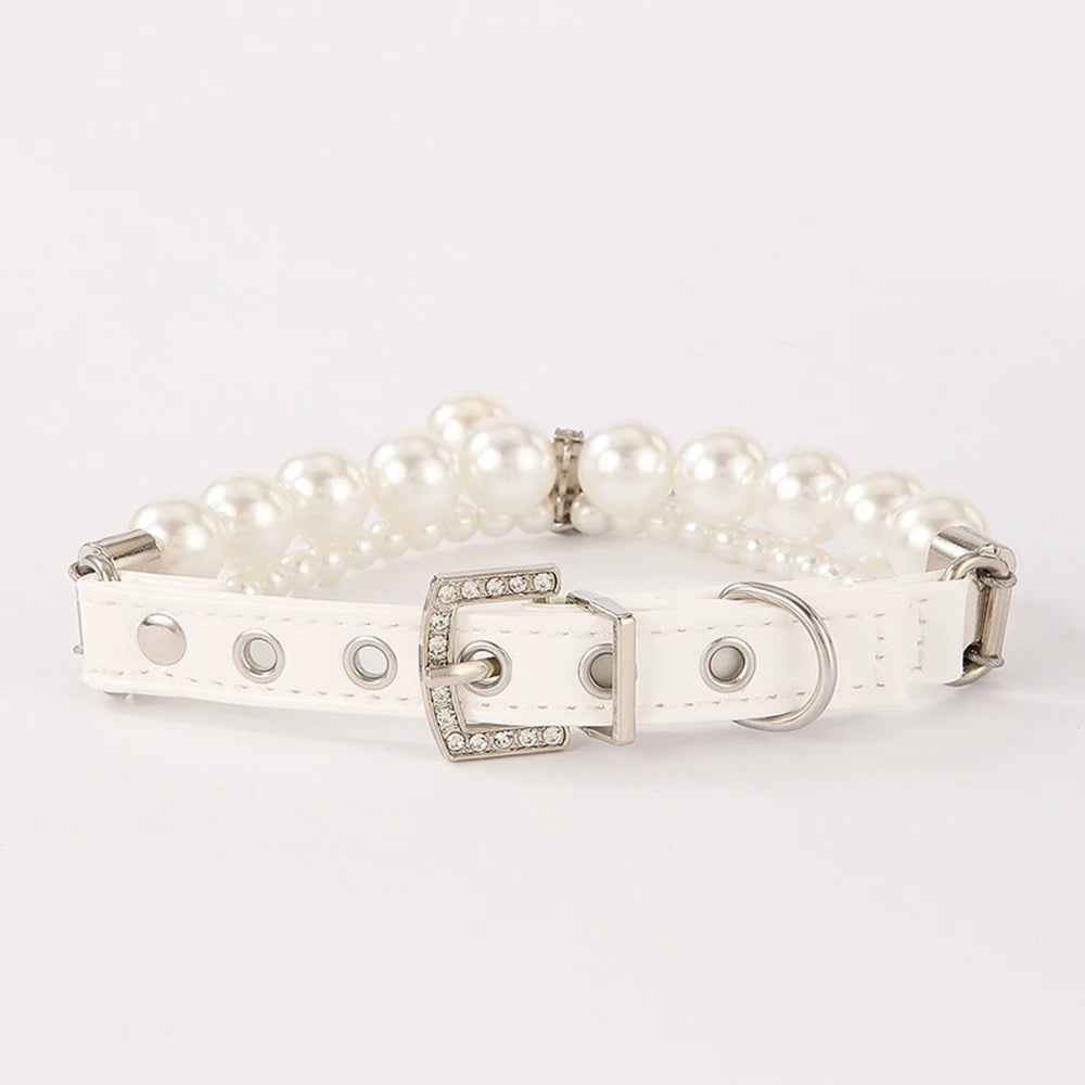 Star Pendant Pearl Collar PU Leather Necklace Artificial Pearls Rhinestone Pet Collars For Small Dog Collar