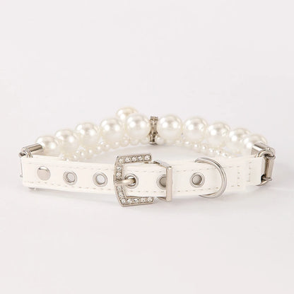 Star Pendant Pearl Collar PU Leather Necklace Artificial Pearls Rhinestone Pet Collars For Small Dog Collar