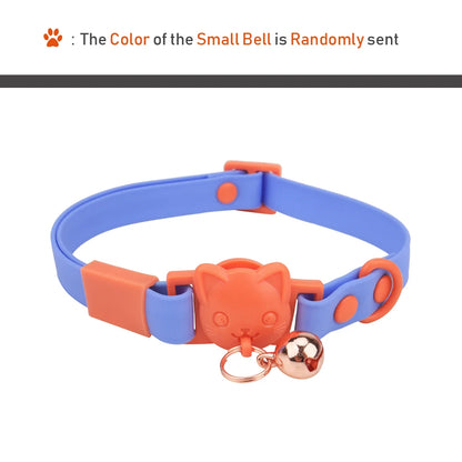 PVC Cute Cat Collar With Small Bell Waterproof Adjustable Catroon Kitten Neacklace Pet Collars