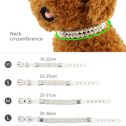 Pearl Pet Collar Artificial Pearls Rhinestone Dog Collar For Cat Necklace Wedding Party Pink Blue Green