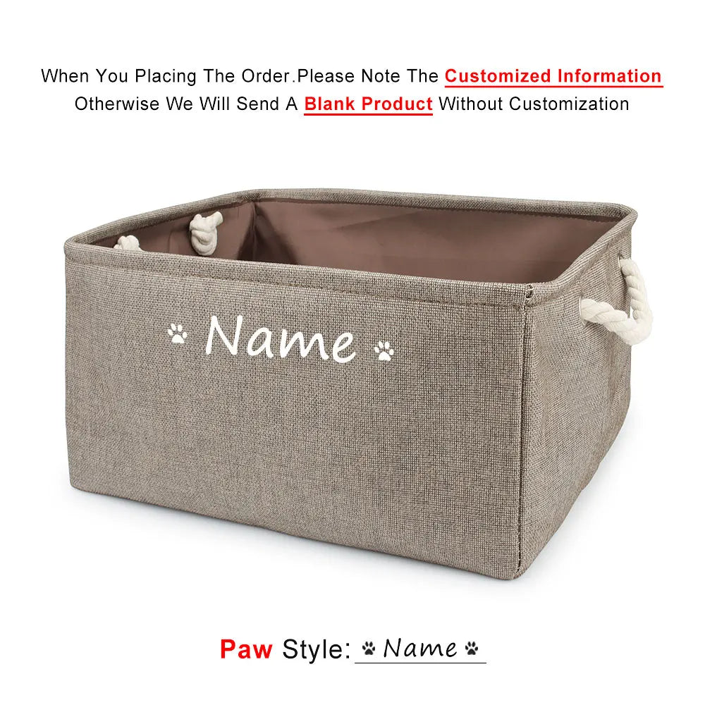 S/M/L Custom Name Pet Toy Basket Cat Dog Foldable Box Print Storage Baskets For Clothes Pets Accessories