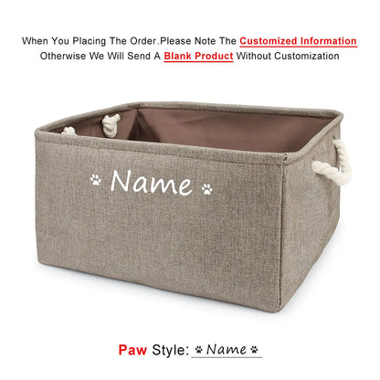 S/M/L Custom Name Pet Toy Basket Cat Dog Foldable Box Print Storage Baskets For Clothes Pets Accessories