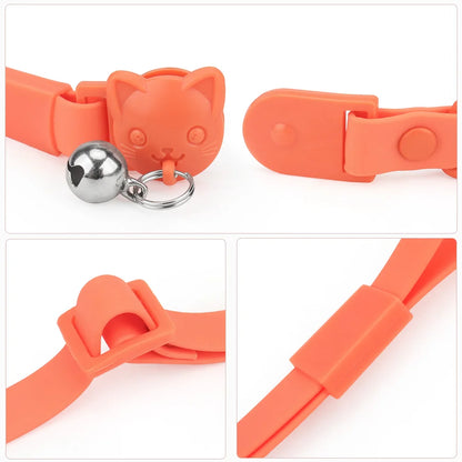 PVC Cute Cat Collar With Small Bell Waterproof Adjustable Catroon Kitten Neacklace Pet Collars