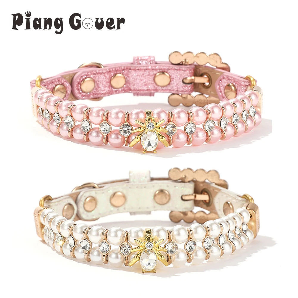 Artificial Pearl Crystal Small Dog Cat Collar Necklace Pendant Puppy Pet Collar Neck Chain