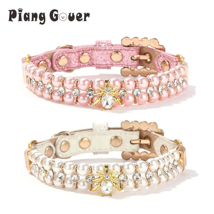 Artificial Pearl Crystal Small Dog Cat Collar Necklace Pendant Puppy Pet Collar Neck Chain