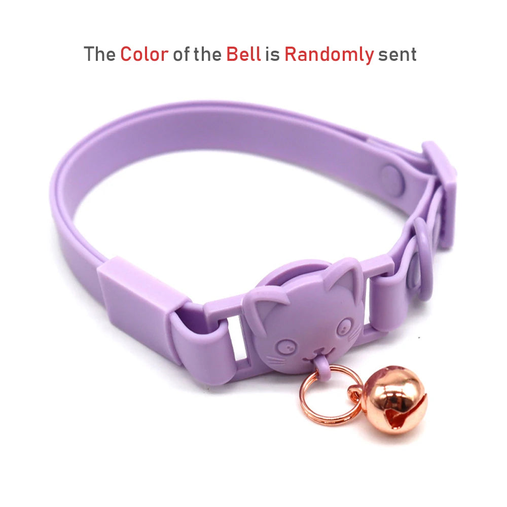 PVC Cute Cat Collar With Small Bell Waterproof Adjustable Catroon Kitten Neacklace Pet Collars