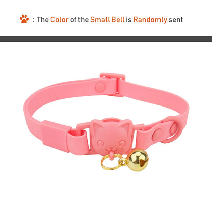 PVC Cute Cat Collar With Small Bell Waterproof Adjustable Catroon Kitten Neacklace Pet Collars