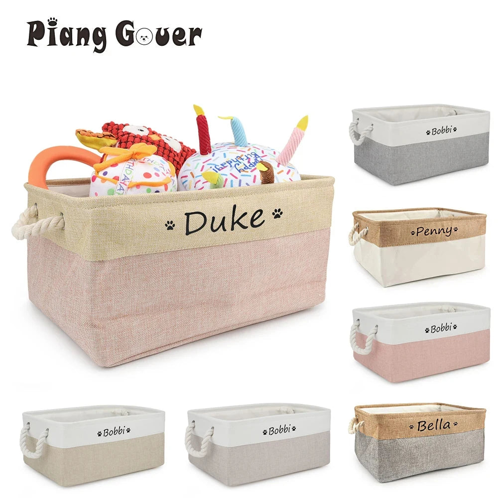 DIY Personalized Cat Dog Clothes Container Pet Toy Basket Foldable Box Bin Print Storage For Custom Name