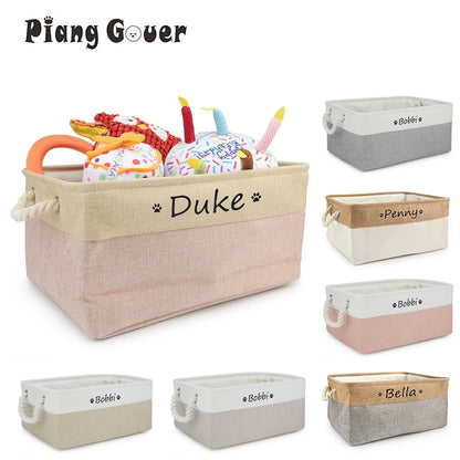 DIY Personalized Cat Dog Clothes Container Pet Toy Basket Foldable Box Bin Print Storage For Custom Name