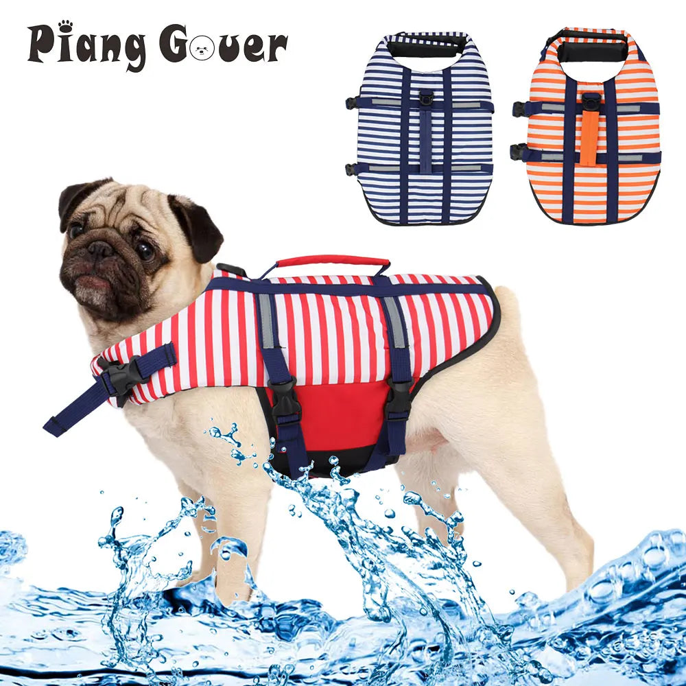Stripe Dog Life Jacket Swimsuit Life Vest Summer Reflective Puppy Float Coat Swim Clothes Pet Vest