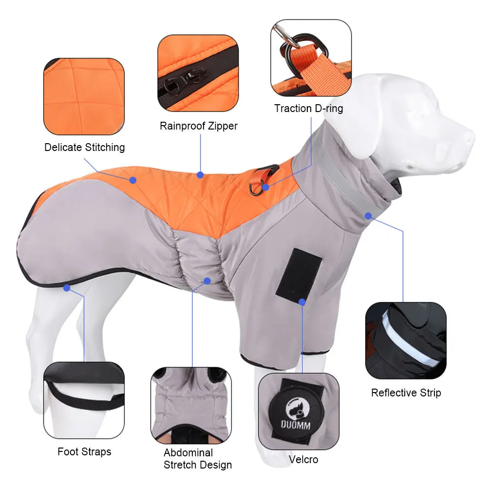 High-neck Warm Dog Jacket Cotton Coat Reflective Vest Thicken Autumn Winter Pet Clothes for Medium Large Dog