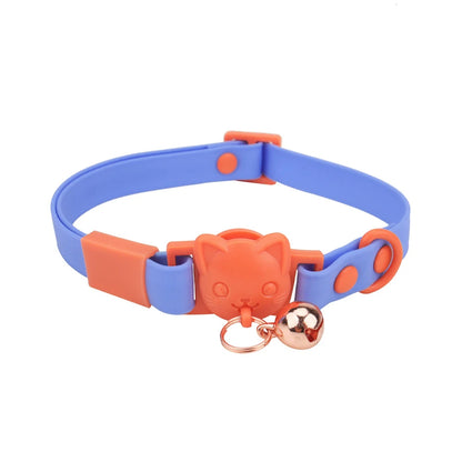PVC Cute Cat Collar With Small Bell Waterproof Adjustable Catroon Kitten Neacklace Pet Collars