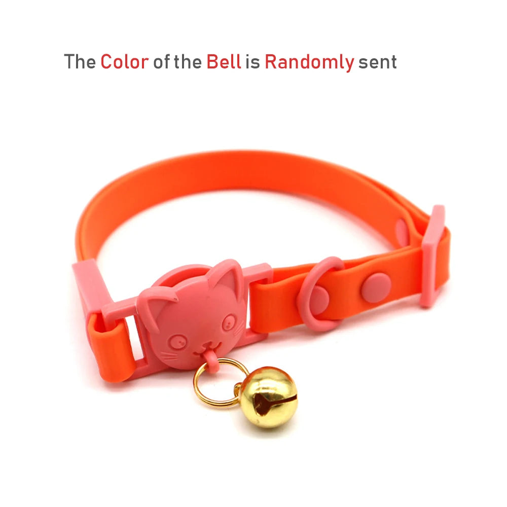 PVC Cute Cat Collar With Small Bell Waterproof Adjustable Catroon Kitten Neacklace Pet Collars