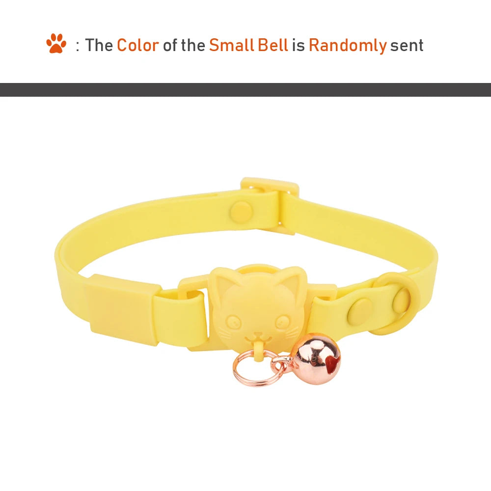 PVC Cute Cat Collar With Small Bell Waterproof Adjustable Catroon Kitten Neacklace Pet Collars