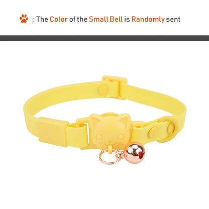 PVC Cute Cat Collar With Small Bell Waterproof Adjustable Catroon Kitten Neacklace Pet Collars