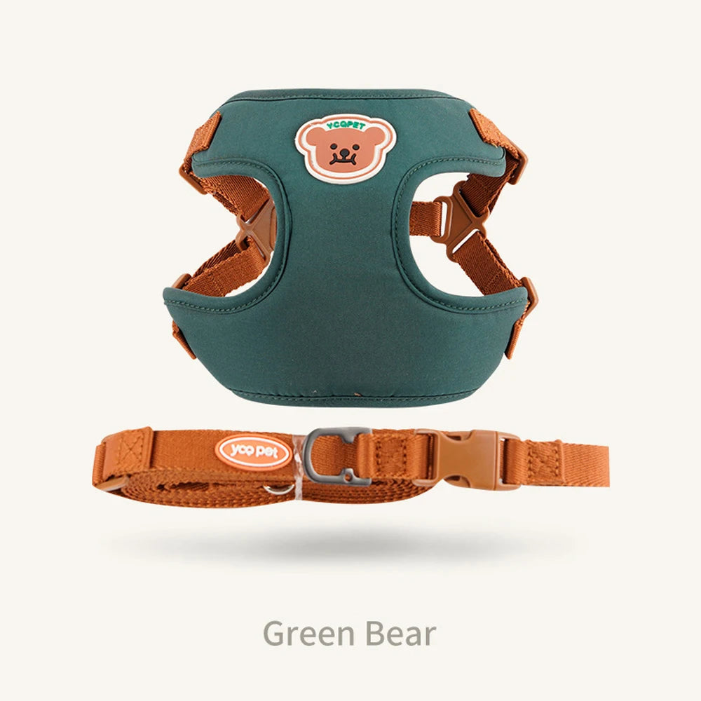 Cute Bear Pet Harness Leash Set Dog Vest Harness Strap Adjustable Breathable Harness for Puppy Cat Dog Supplies