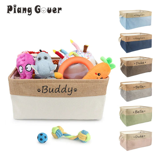 Free Custom Basket Cat Dog Toy Print Name Pet Storage Box DIY Toys Clothes Accessories Foldable Organize Customized