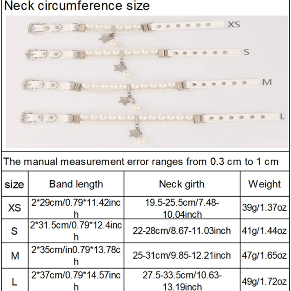 Star Pendant Pearl Collar PU Leather Necklace Artificial Pearls Rhinestone Pet Collars For Small Dog Collar