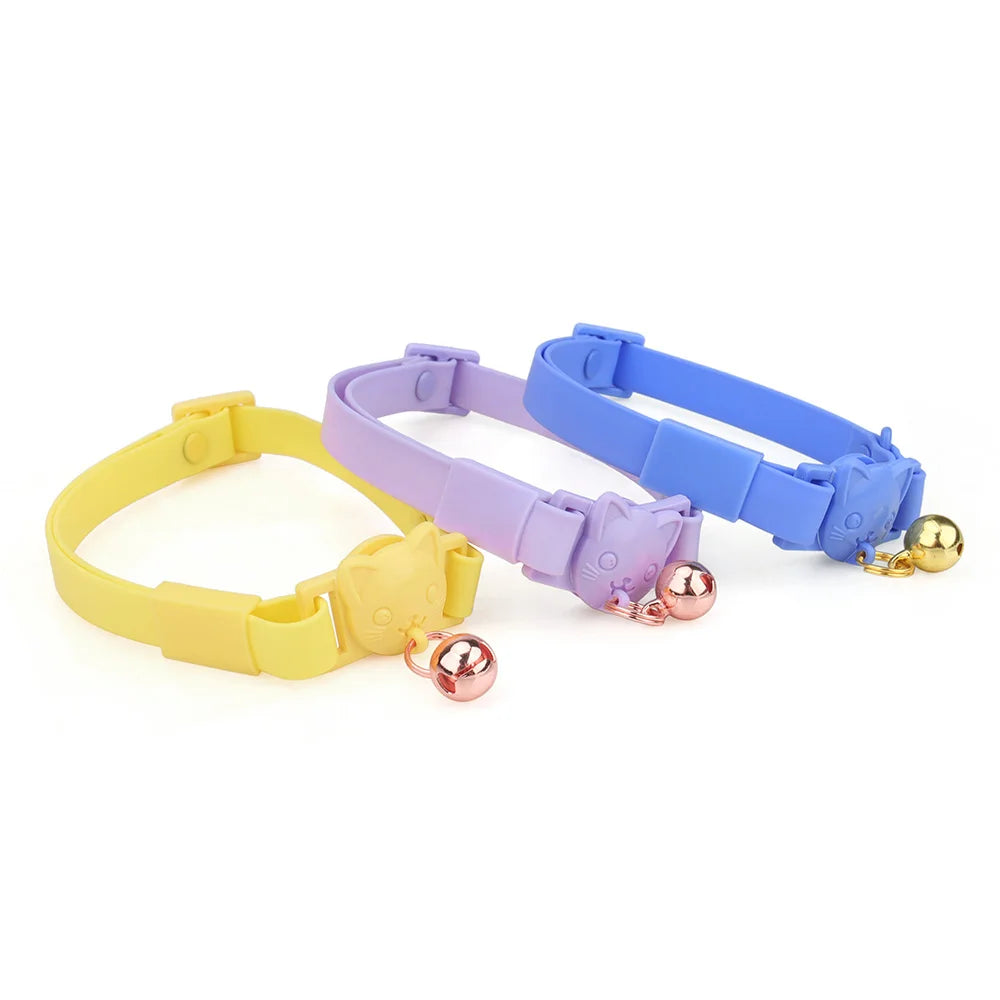 Pet Cat Collar Necklace With Small Bell PVC Waterproof Adjustable Kitten Collar Candy Color