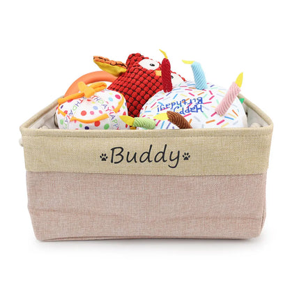 Free Custom Basket Cat Dog Toy Print Name Pet Storage Box DIY Toys Clothes Accessories Foldable Organize Customized