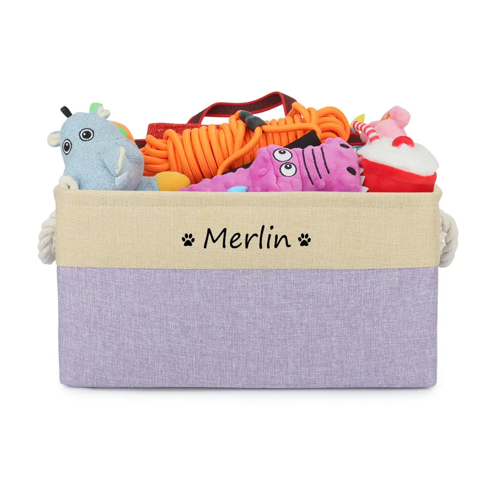 Custom Name Dog Toy Basket Cat Pet Foldable Box Print Personalized ID Storage Baskets For Clothes Pet Accessories