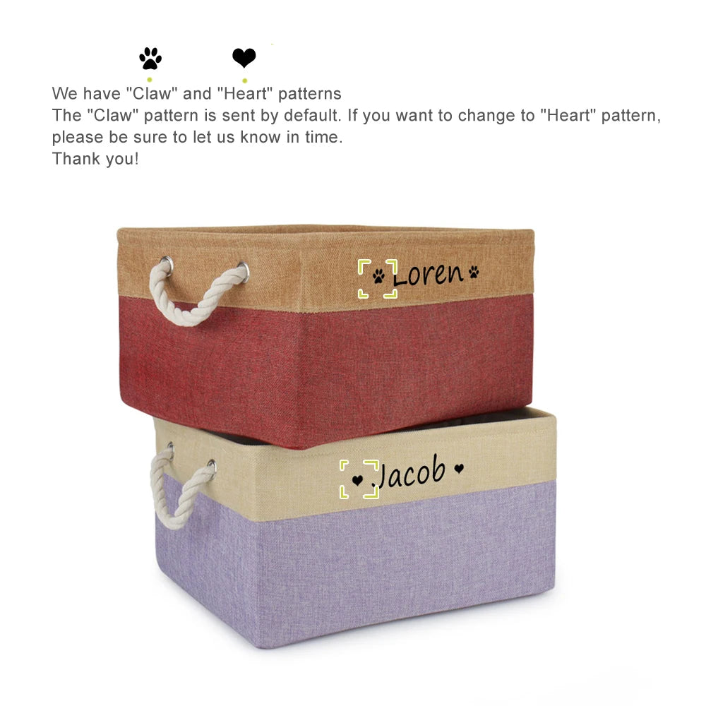 DIY Personalized Cat Dog Clothes Container Pet Toy Basket Foldable Box Bin Print Storage For Custom Name