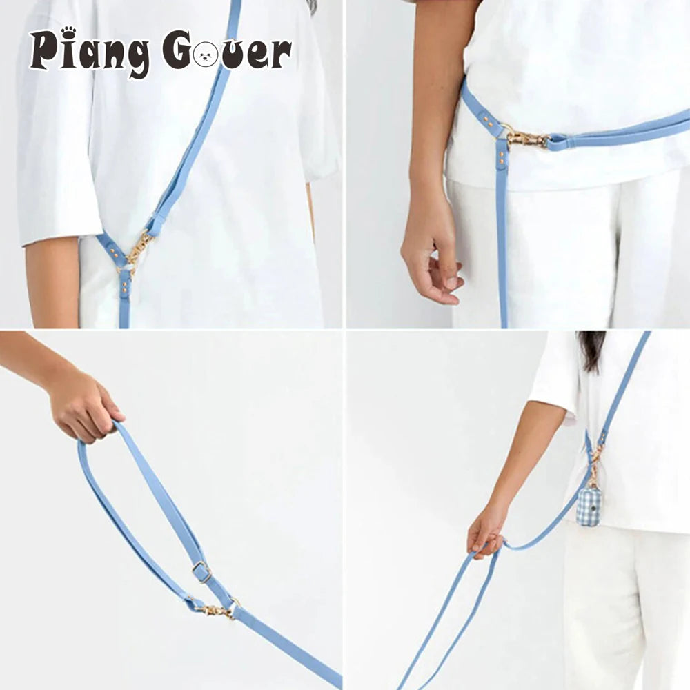 Multi Functional hands-free Pet Dog Walking PVC Dog Leash Waterproof Outdoor Walk Training 2 Heads Pet Traction Rope