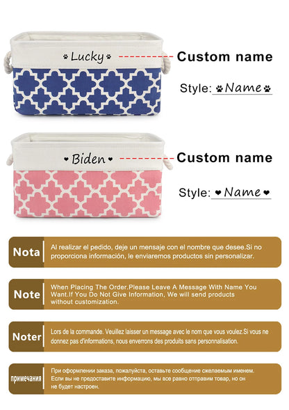 Customised Name Storage Basket for Cat Dog Toys Accessories Print Logo Personalised Custom Nameplate Box