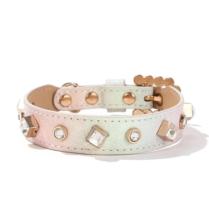 PU Dog Collar Artificial Leather Rhinestone Puppy Necklace Pendant Pet Cat Collar