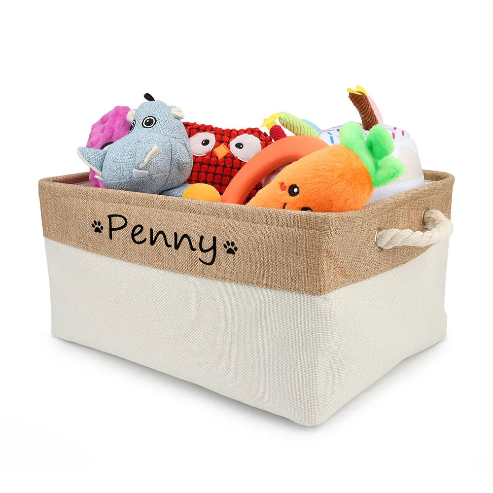 DIY Personalized Cat Dog Clothes Container Pet Toy Basket Foldable Box Bin Print Storage For Custom Name
