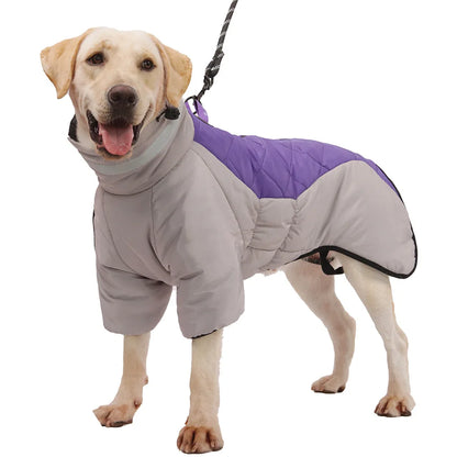 High-neck Warm Dog Jacket Cotton Coat Reflective Vest Thicken Autumn Winter Pet Clothes for Medium Large Dog