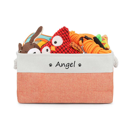 Custom Name Dog Toy Basket Cat Pet Foldable Box Print Personalized ID Storage Baskets For Clothes Pet Accessories