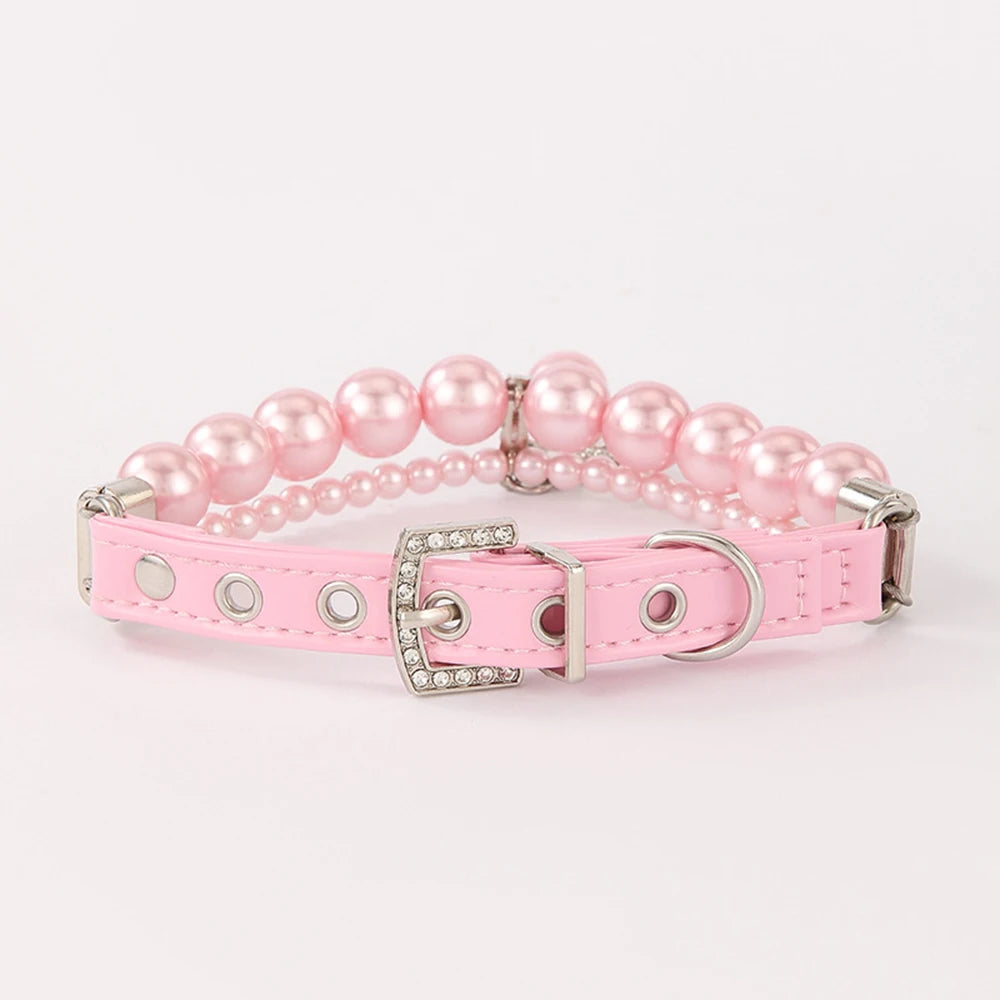 Star Pendant Pearl Collar PU Leather Necklace Artificial Pearls Rhinestone Pet Collars For Small Dog Collar