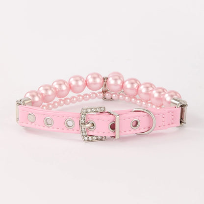 Star Pendant Pearl Collar PU Leather Necklace Artificial Pearls Rhinestone Pet Collars For Small Dog Collar
